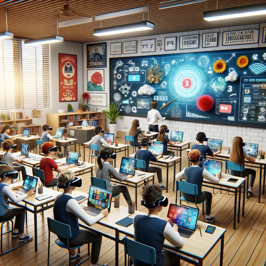 Aula di studenti con visore